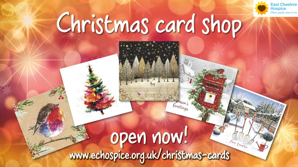 Graphic displaying 2024 Christmas card designs and the words "Christmas card shop open now!"